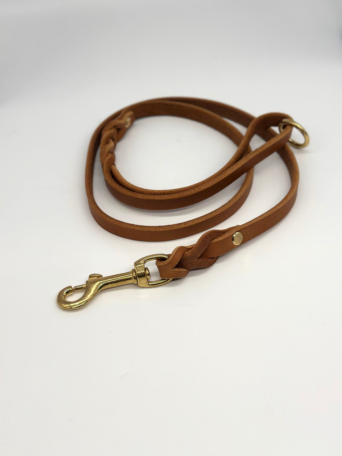 Fettleder Führleine mit Handschaufe Cognac