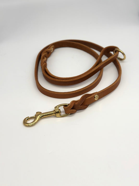 Fettleder Führleine mit Handschaufe Cognac