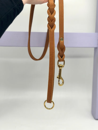 Fettleder Führleine mit Handschaufe Cognac