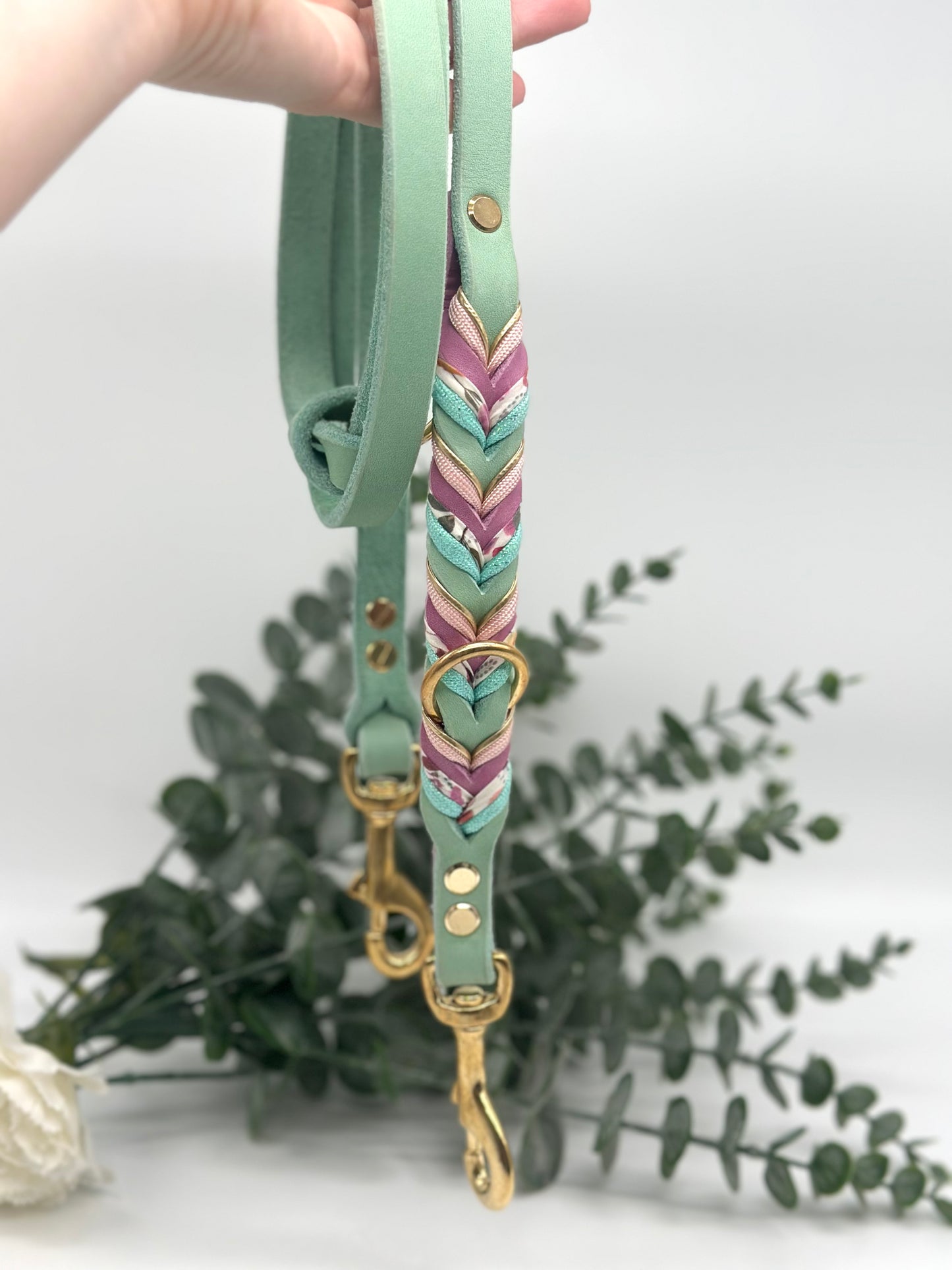 Fettleder Hundeleine Deluxe "Minty Flower"