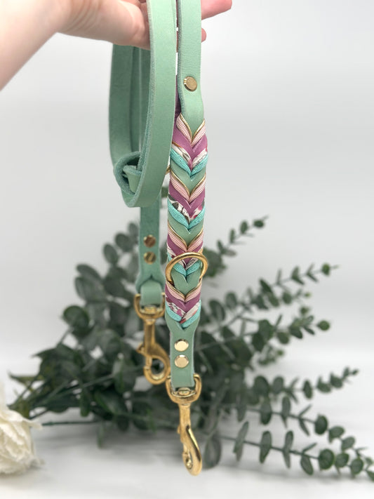 Fettleder Hundeleine Deluxe "Minty Flower"
