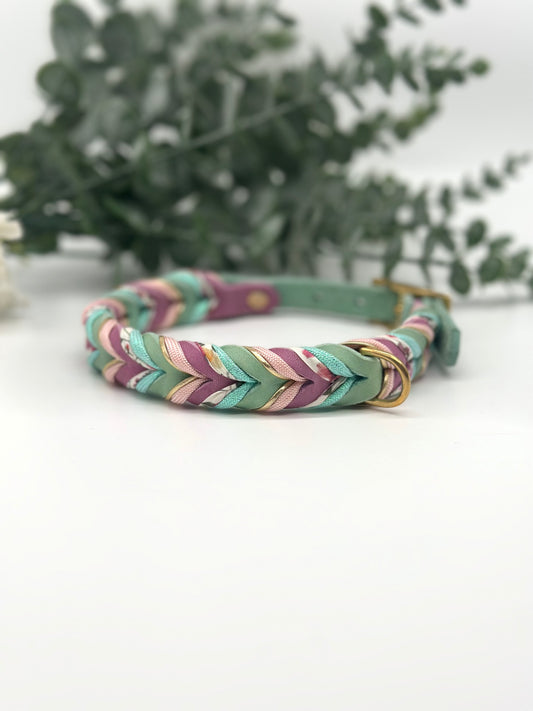 Fettleder Halsband Deluxe "Minty Flower"