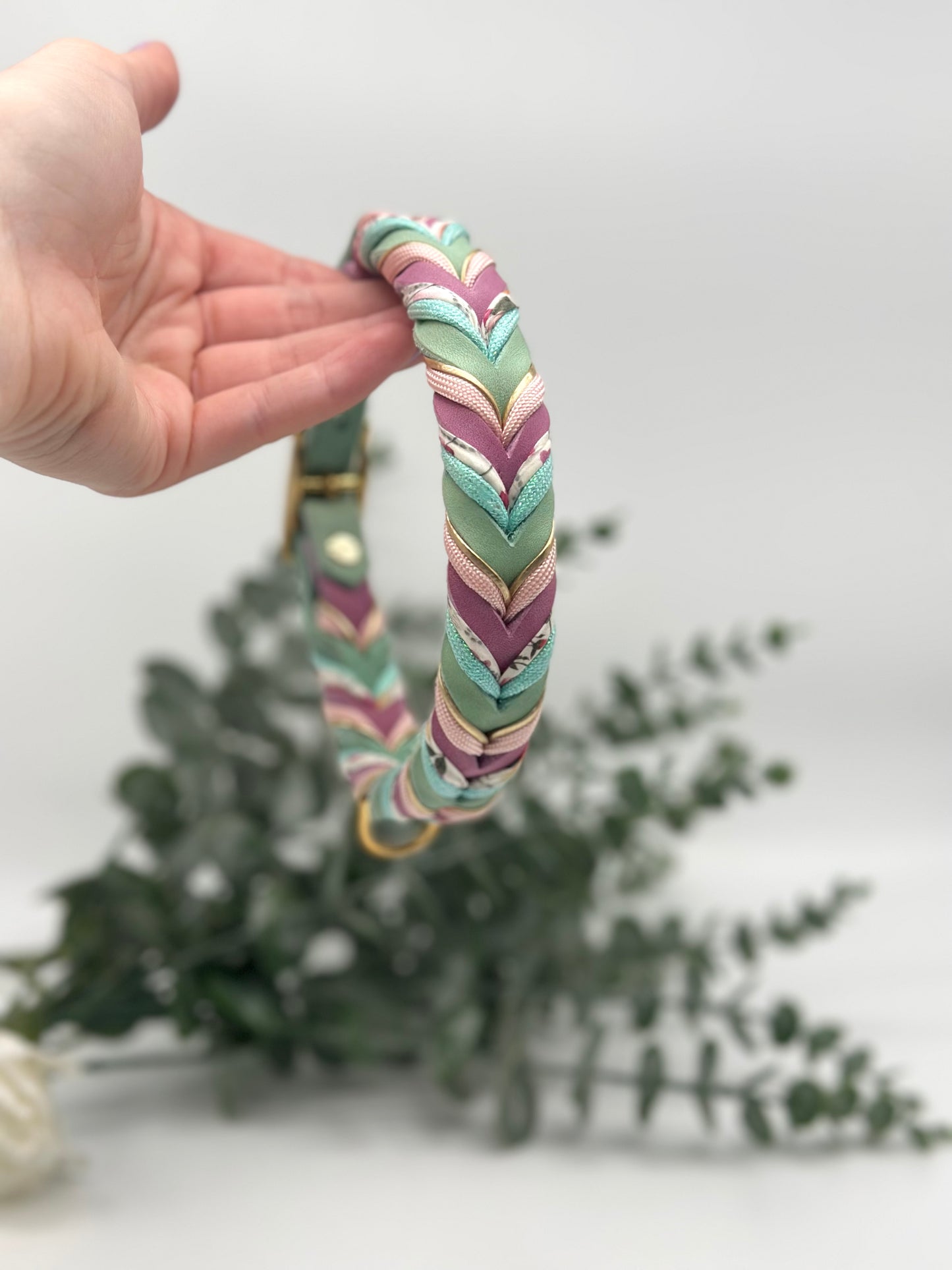 Fettleder Halsband Deluxe "Minty Flower"